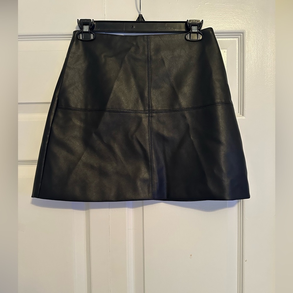Commense Black Faux-Leather A-Line Skirt